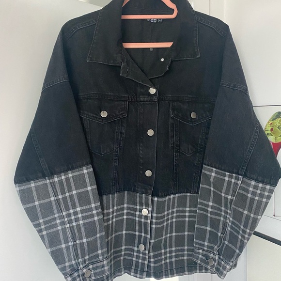 Boohoo Check Contrast Oversized Denim Jacket - Picture 4 of 11